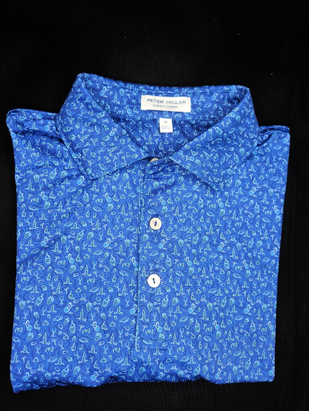 Peter Millar Summer Comfort Mens Beer Champagne Cigar Print Medum Polo